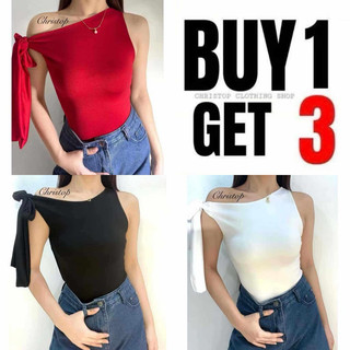BUY 1 GET 3 (TOTAL 3PCS) CLAUDINE RIBBON ONESIDE COTTON DOUBLE LINEN FRONT CROPTOP WOMENSWEAR