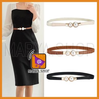 MARYA.SHOP Garterized Double Pearl Belt Leather Dress Skirt Waist Elastic Slim Women's Stretch Belt
