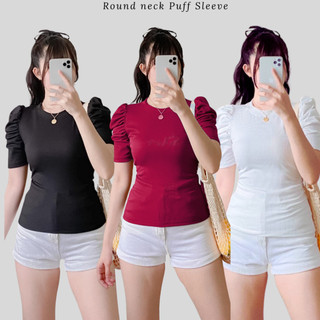 DEN ROUNDNECK PUFFED SLEEVE FULL LENGTH KNITTED BLOUSE WOMENS TOP / WOMEN CLOTHING NO BRAND SM-XXL