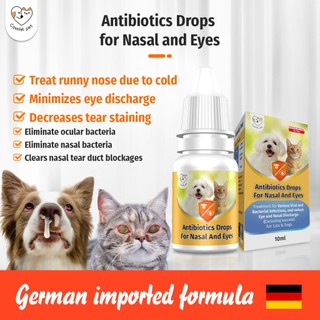 Cassiel Pet Nasal & Eye Antibiotic Drops For Runny Nose Cloudy Eyes Sneezing Colds Fever For Cat Dog