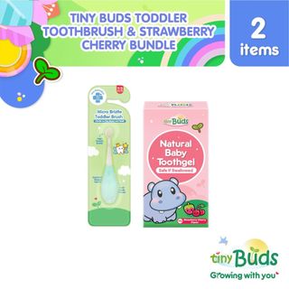 Tiny Buds Micro Bristle Toddler Brush and Baby Toothgel Strawberry Cherry Bundle