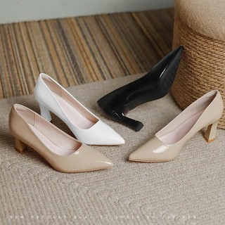 Henice New Classics Leather Pointed High Heels Korean Office Block Heels for Women