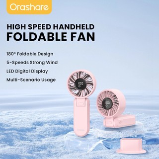 Orashare HF10 Foldable High-speed Handheld Fan 4000mAh Rechargeable Fan 5 Speed Wind Portable Clip