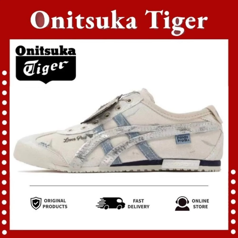 【Authentic】Tiger Mexico 66  รองเท้าผ้าใบผู้ชายและผู้หญิง รุ่นแพนด้า แพรนค์ สีขาว เงิน แบบโลว์ท็อป 1183A360-205