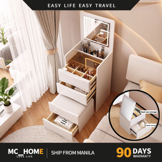 MC&HOME Flip-top Dressing Table with Light Bedside Drawer Storage Cabinet with Mirror with Chair