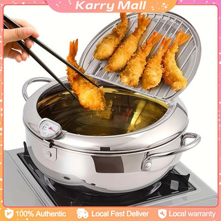 Stainless Steel Japanese Tempura Deep Fryer Pan with Thermometer Induction Compatible 20CM Fryer Pot