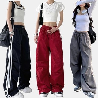 Summer Thin Style Street Overalls Loose Casual Pants for Women Side Stripe Parachute Pants Unisex