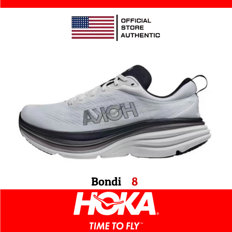 รองเท้าวิ่งผู้ชาย HOKA Clifton 9 สีดำขาว สำหรับมาราธอน ของแท้ 100%