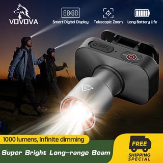 VOVOVA Flashlight Rechargeable Waterproof Type-c Super Bright Zoomable Headlamp Flashlight Camping