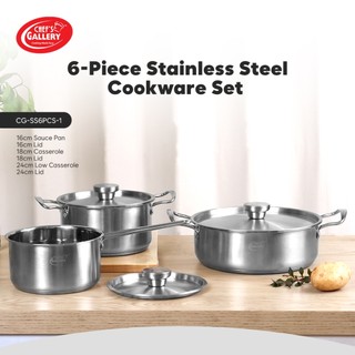 Chef's Gallery Belfort Stainless Steel 6-Piece Cookware Set Induction Ready Riveted Handle