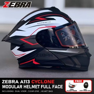 【𝑭𝒍𝒊𝒑 𝑼𝒑】ZEBRA Ritzy Modular Dual Visor Helmet Full Face for Motorcycle Men Women Free Visor A113 WD