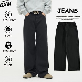 Black wide leg jeans for men denim Loose straight cut baggy pants fashion Korean style casual jeans