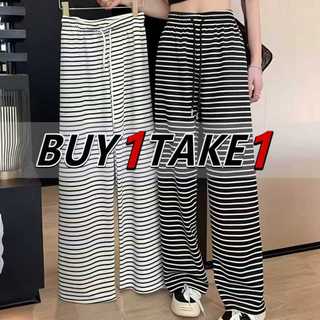 【 BUY 1 TAKE 1 】Women's Stripe Square Pants Wide Leg trouser High Quality Freesize