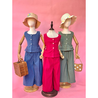 OLIVIA coords 2-9yrs square neck vest wide leg pants classy girls casual outfit summer spring