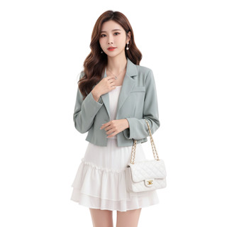 Hello Moderne Chic Cropped Blazer with Single Button 8635 – Elegant Office & Casual Wear Size S-M
