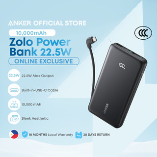 Anker Zolo Power Bank 10,000mAh 22.5W High-Speed Portable Charger with Built-in USB- C Cable