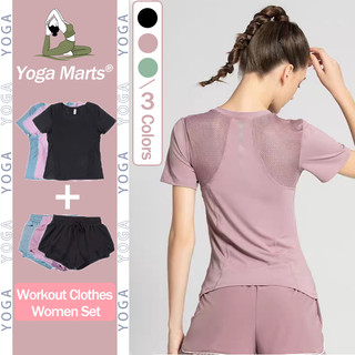 Yoga Sports Top Workout Clothes Women Set Short Sleeve Yoga T-Shirt Gym Top Yoga Shorts High Waist