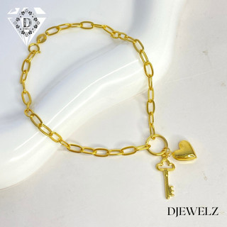 Pawnable 18K Paperclip Key Heart Bracelet 7"