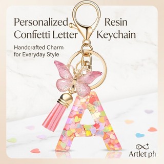 Fashion Initial Letter Keychain - Tassel Butterfly Pendant Key Ring for Women Girls Purse