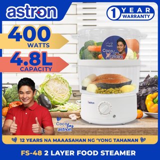 Astron FS48 2-Layer Electric Food Steamer - 4.8 Liter Capacity | Fast & Healthy Cooking | 400W