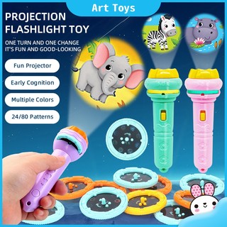 Children's Flashlight Projector Toy Baby Sleeping Story 24/80 Animal Patterns Early Educational Toys