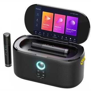 Ikarao Shell S1 Karaoke Machine with Screen -- Portable Bluetooth Speaker with Wireless 2 Mics