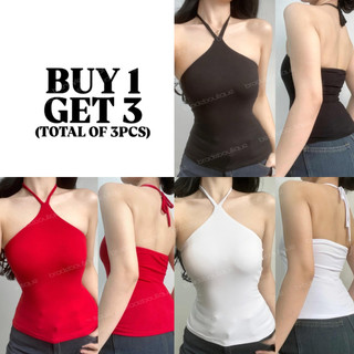BUY 1 TAKE 2 (Total of 3pcs) RURU Halter Backless Double Lining front Sexy Tops