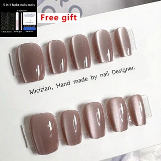 【Handmade】Solid color cat's eye wears nail patch manicure fake nails Gentle and soft 10 pieces