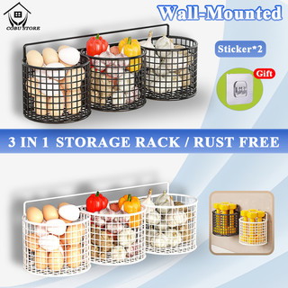 3-In-1 Kitchen Storage Rack - Circular Hanging Organizer, Rust Proof, Onion and Garlic Organizer
