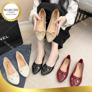 Marche 2025 Women's Doll Shoes Jelly Flat with Bow Embelish Slip On For Office Attire