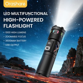 Orashare OL16 1000 Lumens LED Flashlight 3600mAh Rechargeable Zoomable USB Output Waterproof Torch