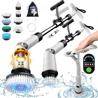 Keromee Cordless Electric Bathroom Spin Scrubber Cleaning Brush With Adjustable Handle 7 Brush heads