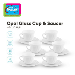 Home Gallery Opal Glass Cup and Saucer Set 12pcs 100% Food Grade Material BPA free