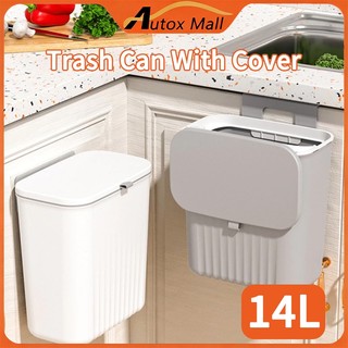 Autox Sliding Trash Bin 14L/12L Trash Can With Cover Trash Can For Bathroom Household Wall