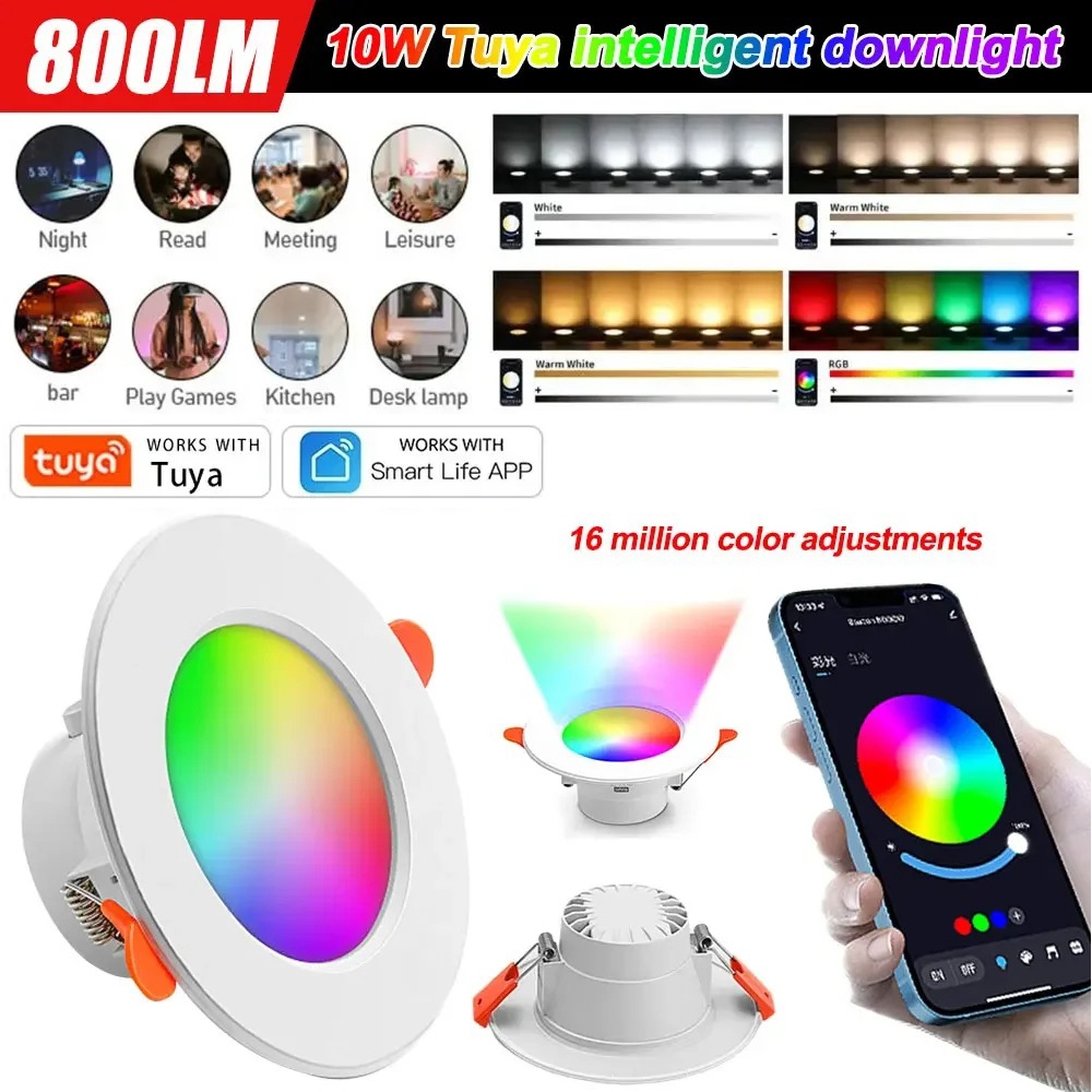 Tuya สมาร์ทดาวน์ไลท์ 10W 15W LED บลูทูธดาวน์ไลท์โคมไฟเพดานหรี่แสงได้ Smart Life Control