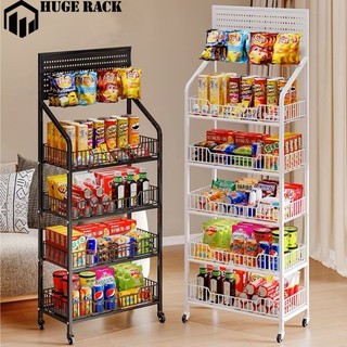Supermarket Shelf 5 Layer Mobile Display Rack Snack Shelf Kitchen Organizer Grocery Rack For Store