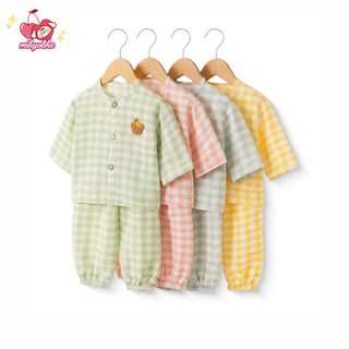 Mikyolike Baby Soft Breathable Sleepwear Plaid Pajama Terno For Kids Girls Boy 6 Months - 7 Years