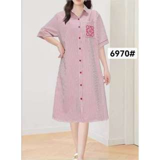 AS ELEGANT Womens Candy Stripe Long Polo Maxi Dresses Ladies Short Sleeve Button Down w/ Pocket 6970