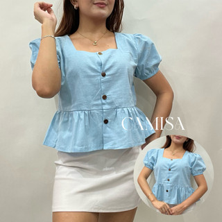 Camilla (M-2XL) Cotton Linen Button Top