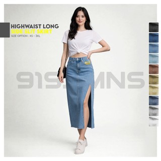 919 JEANS : Fashionable Trendy High-Waist Korean Style Side Slit Long Skirt Everyday Denim Outfit