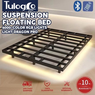 【New】Tulogco LED light Suspended bed queen size floating bedframe & High load-bearing Iron frame bed