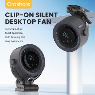 Orashare CF04 Desk Clip Fan Rechargeable 100 Speed Silent Desktop Fan with LED Display 360° Rotating