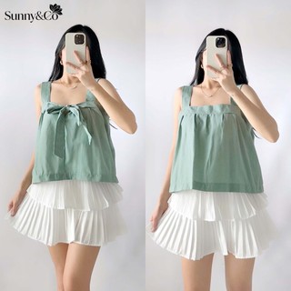 Sunny&Co Cotton Linen  Summer Solid Color Knotted Camisole