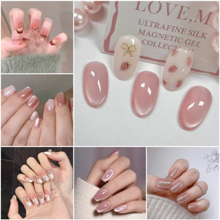 Cat Eye Fake Nail Set with Glue Fake Nails Glitters Design Artificial Nail Art Short Fake Nails