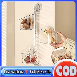 3-Tier Rotating Kitchen Organizer with Suction Cups Wall-Mounted No-Drill Storage Baskets for Fruits