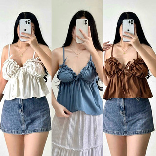 CANDY STRAPPY BUSTIER COTTON LINEN Garter Top with Ribbon