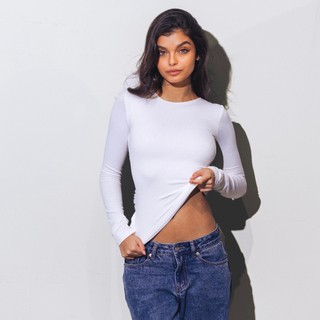 Mera Olga Long Sleeve T-Shirt Slim-fitting Crew Neck Womenswear Soft Tee Cotton Basic Top