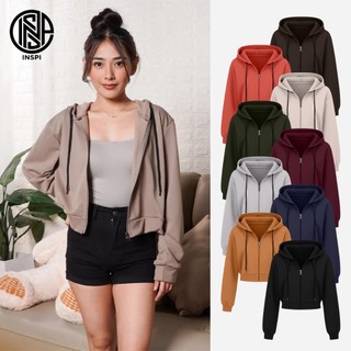 INSPI Croptop Hoodie Jacket For Women Full Zipper and Pockets Plain Crop Top for Woman Collection