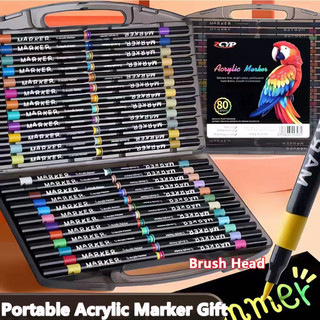 12/24/36/48/60/80PCS Acrylic Marker Pens Brush Head  DIY Painting Art Crafts supplies Black Box Gift