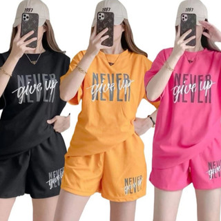 【Lucky girl】Coordinates Oversize shirt with Pocket Short Inspired Never give up Women'swear 1501